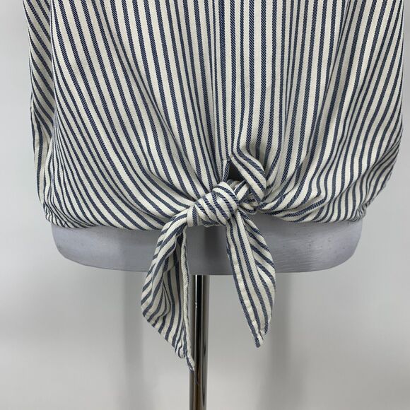 Madewell Novel Tie Front Shirt Womens XS Extra Small Stripe V Neck Short Sleeve - Picture 5 of 14